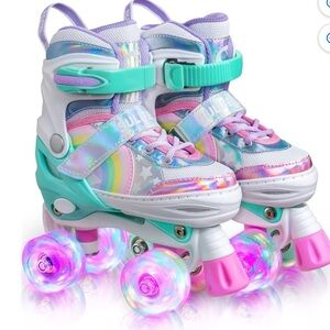 SULIFEEL Rainbow Unicorn Adjustable Roller Skates for Kids with Light up Wheels